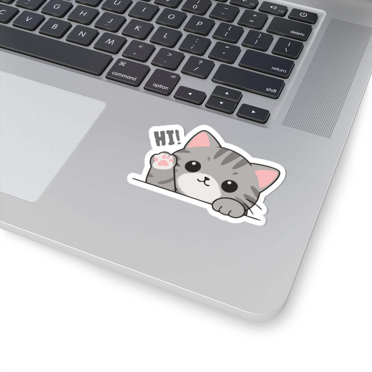 Cute Gray Cat “HIY!” Kiss-Cut Sticker