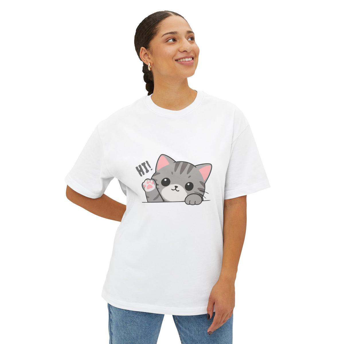 Cute Cat “Hi!” Graphic T-Shirt