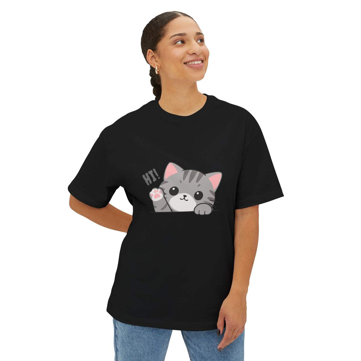 Cute Cat “Hi!” Graphic T-Shirt