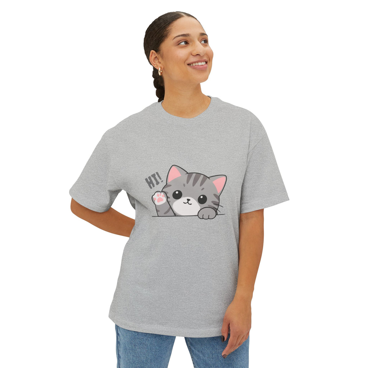 Cute Cat “Hi!” Graphic T-Shirt