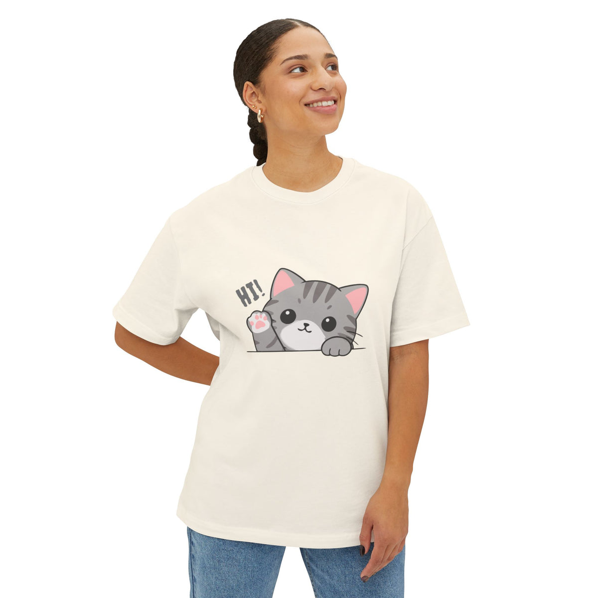 Cute Cat “Hi!” Graphic T-Shirt