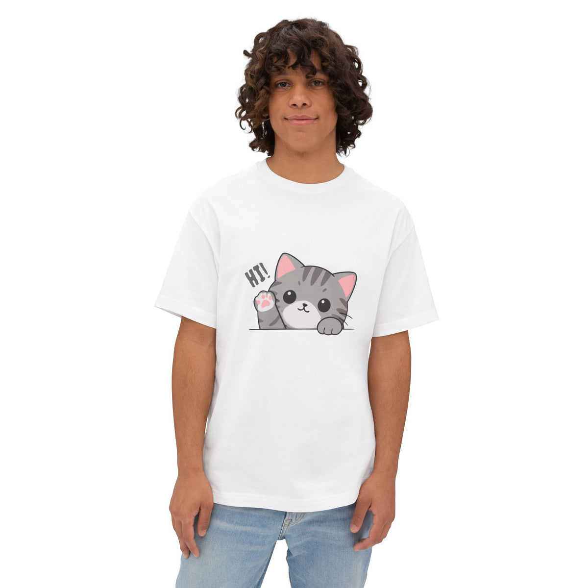 Cute Cat “Hi!” Graphic T-Shirt