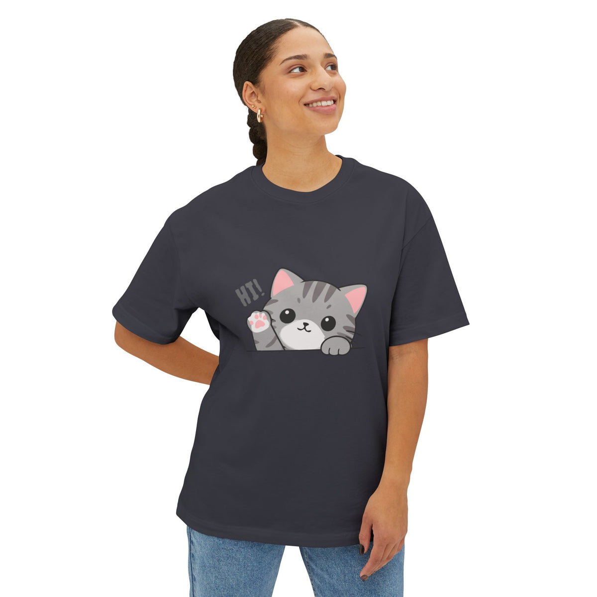 Cute Cat “Hi!” Graphic T-Shirt