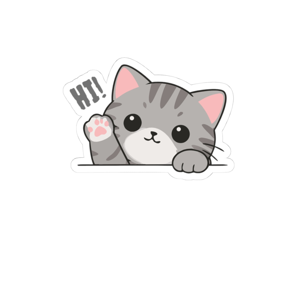 Cute Gray Cat “HIY!” Kiss-Cut Sticker