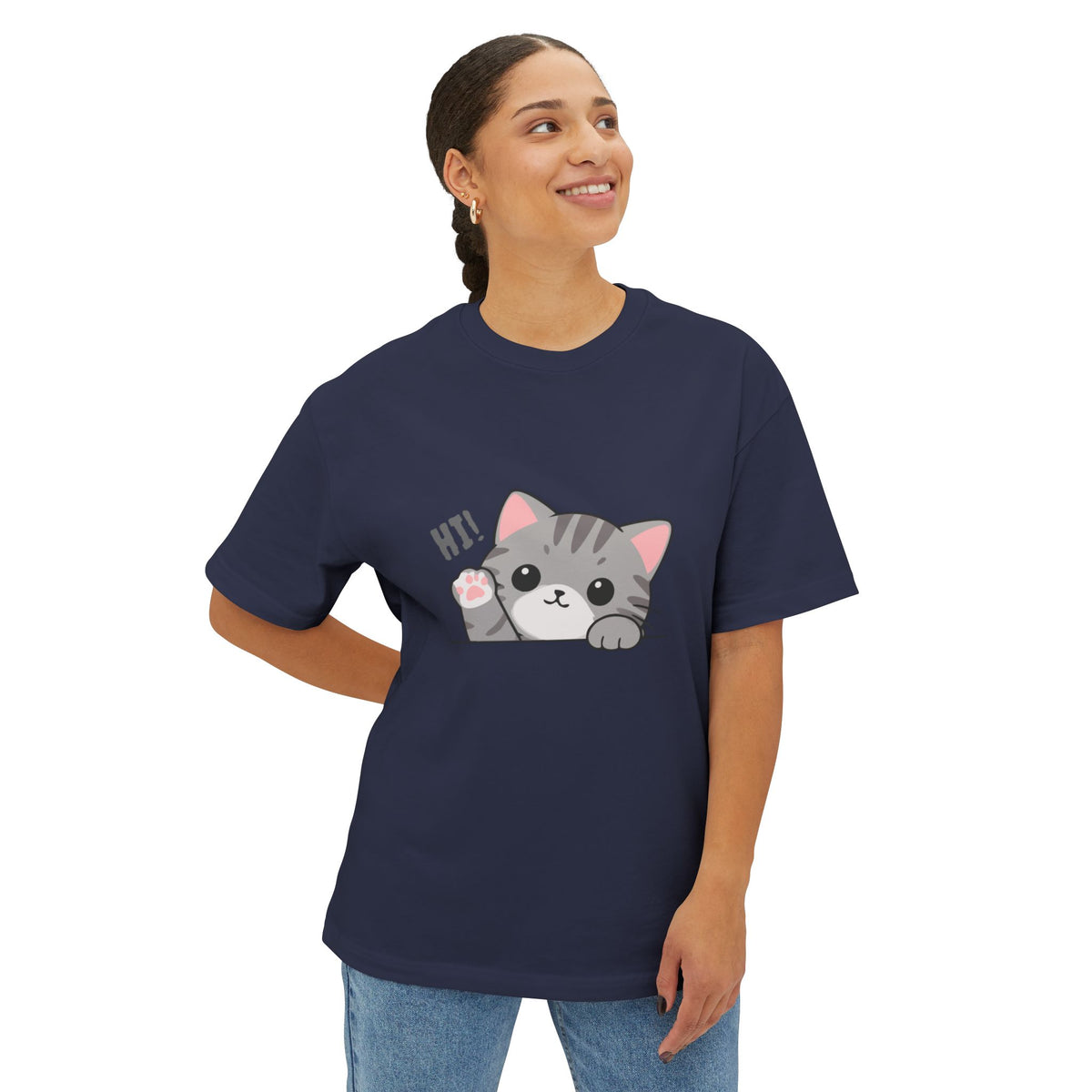 Cute Cat “Hi!” Graphic T-Shirt