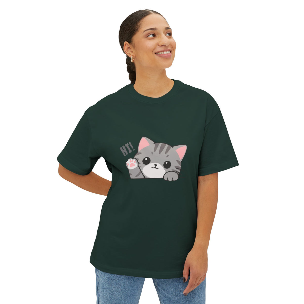 Cute Cat “Hi!” Graphic T-Shirt