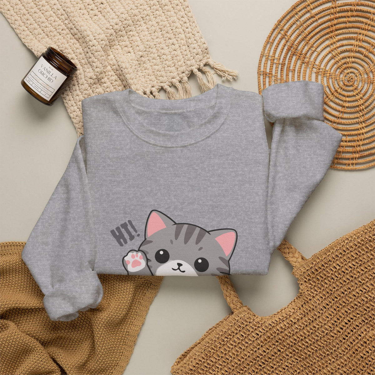 Cute Cat “Hi!” Crewneck Sweatshirt
