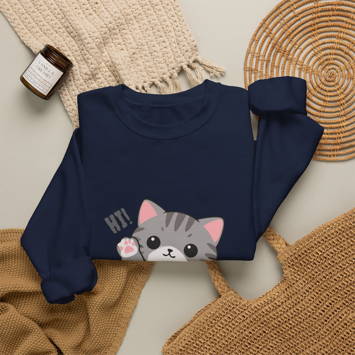Cute Cat “Hi!” Crewneck Sweatshirt