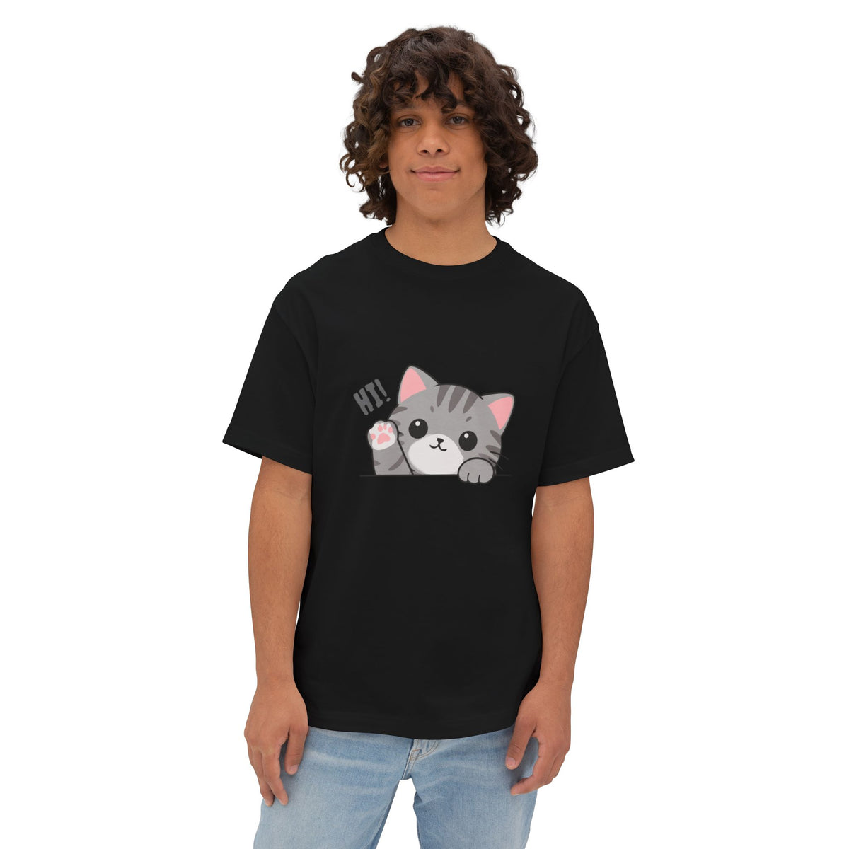Cute Cat “Hi!” Graphic T-Shirt