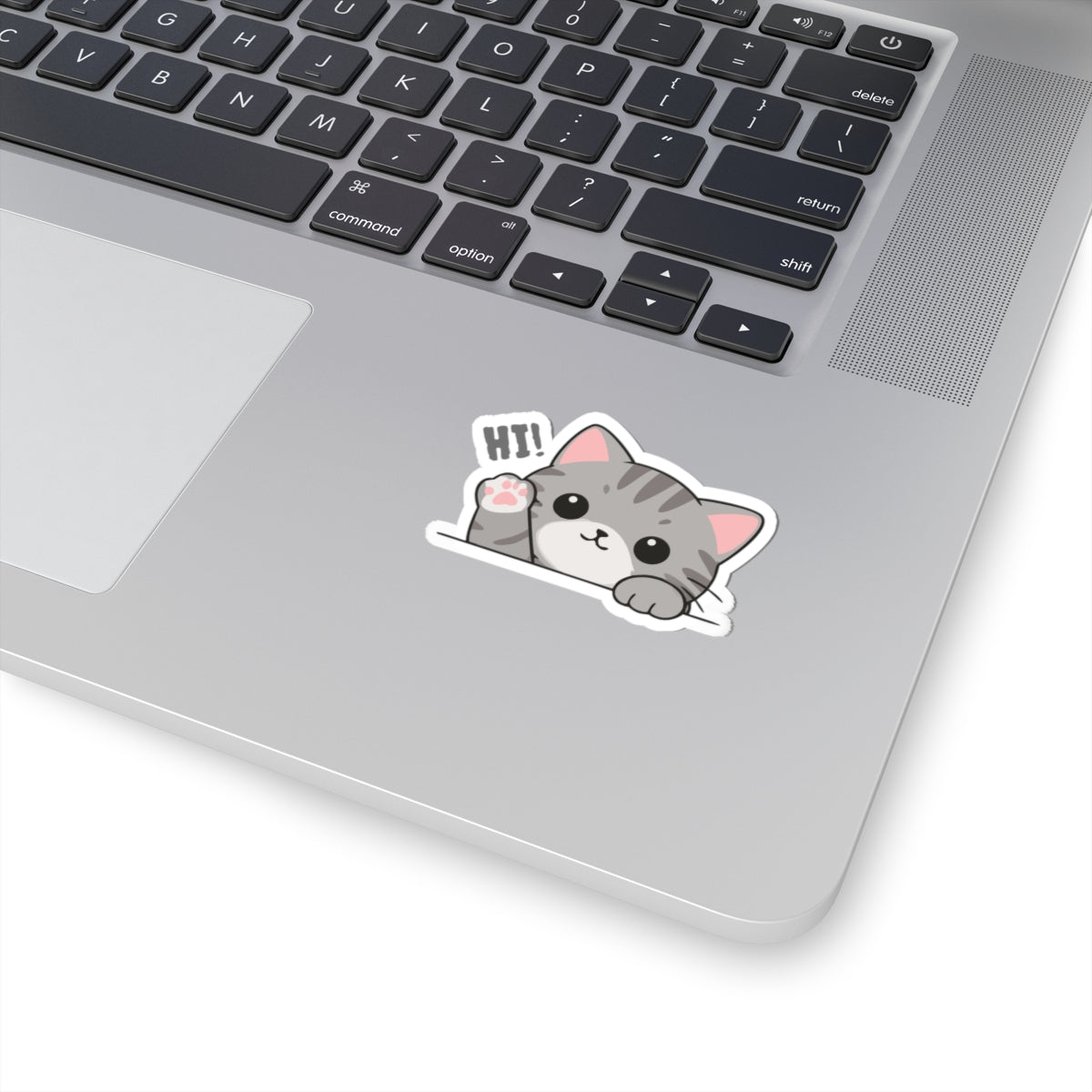 Cute Gray Cat “HIY!” Kiss-Cut Sticker