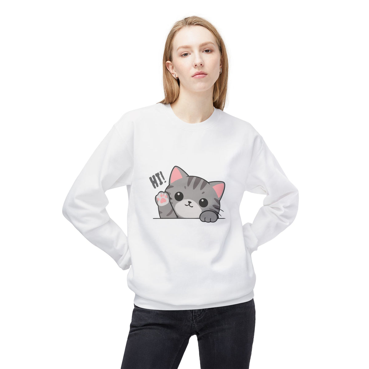 Cute “Hi!” Cat Sweatshirt | Cat Lovers | Cat Moms
