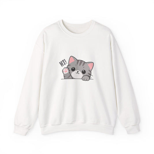 Cute Cat “Hi!” Crewneck Sweatshirt