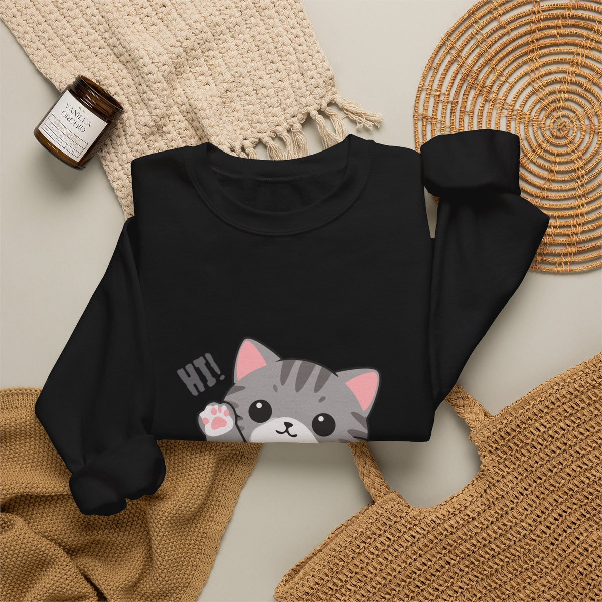 Cute Cat “Hi!” Crewneck Sweatshirt