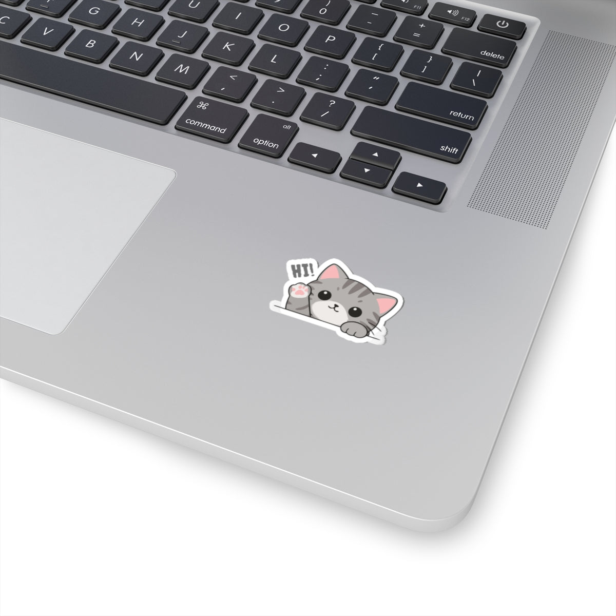 Cute Gray Cat “HIY!” Kiss-Cut Sticker